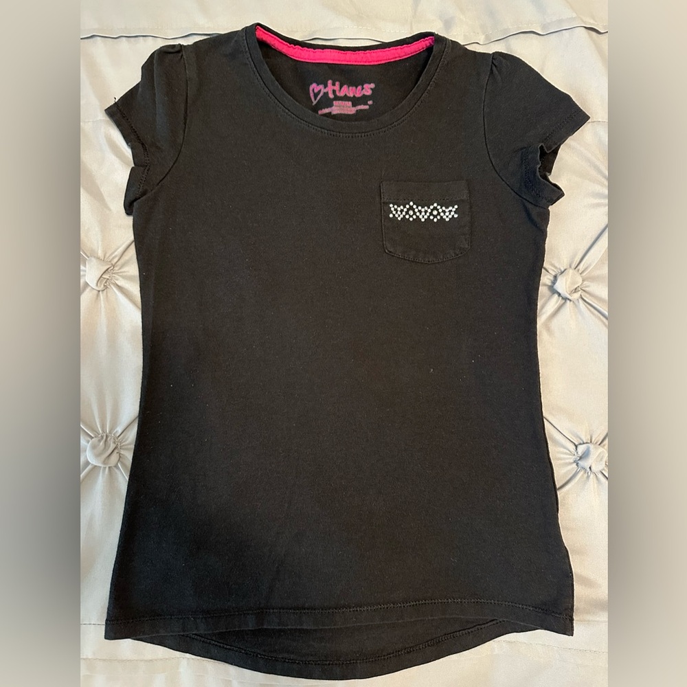 Hanes Kids Black Tee with Pocket Detail